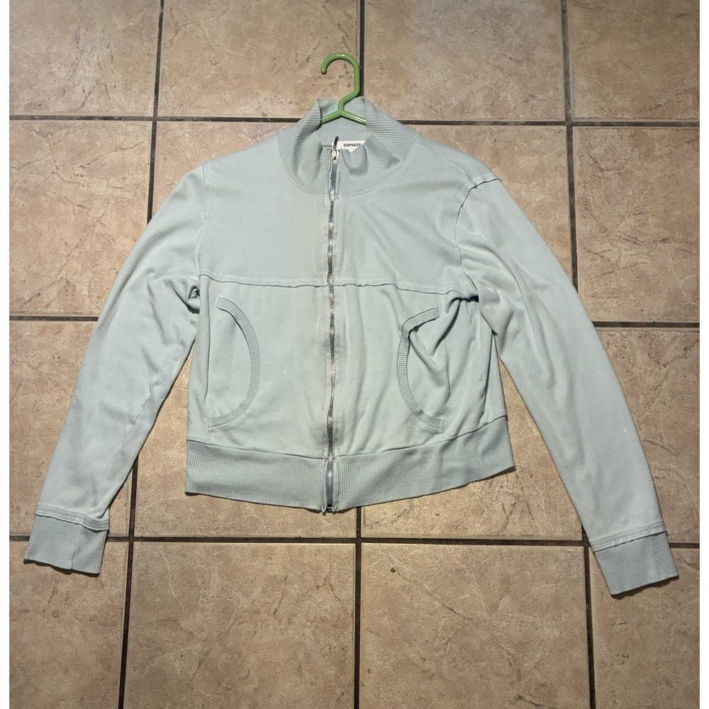 Express Light Blue Long Sleeve Full Zip Coat Jacket Youth Size Large Y2K Casual